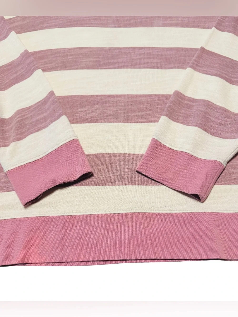 J. Crew Vintage Fleece Women’s Pink & Cream Striped Cotton Sweater, S. Like New